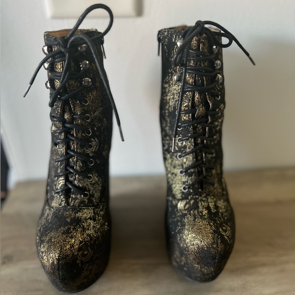 Jeffrey Campbell Havana Last Metallic Flower Platform Boots Handmade Shoes - Picture 13 of 14